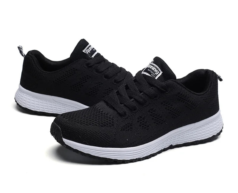 Baskets plates en maille pour femmes, chaussures vulcanisées, blanches, décontractées, respirantes, pour la marche et la Gym, 2021