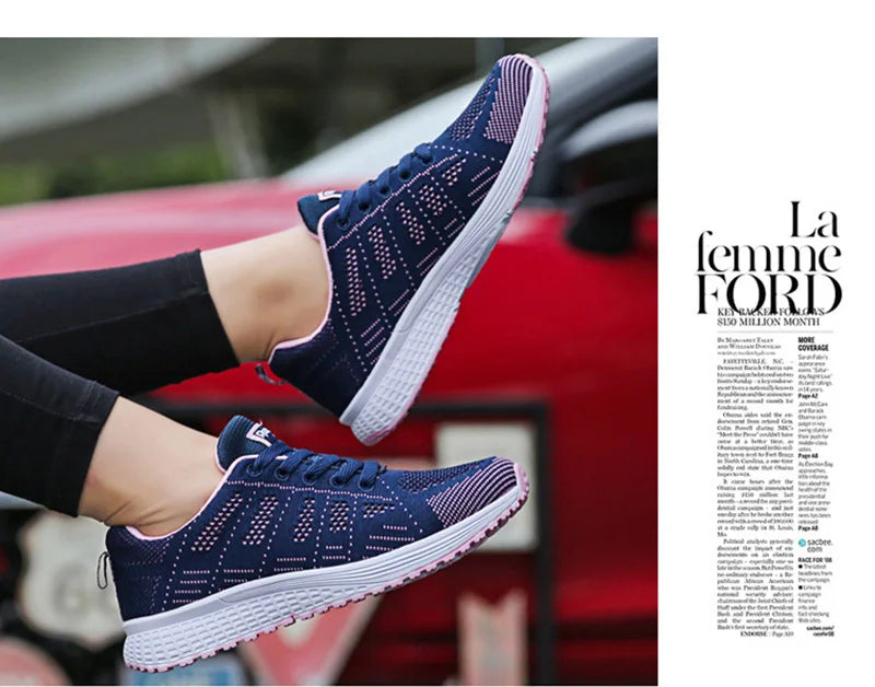 Baskets plates en maille pour femmes, chaussures vulcanisées, blanches, décontractées, respirantes, pour la marche et la Gym, 2021