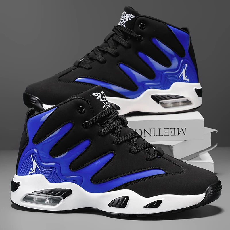 Chaussures de basket-ball montantes pour hommes, robustes et stables, baskets d'entraînement à lacets, unisexe, adaptées à la course, au sport, au basketball et à la marche. Cadeau idéal pour les hommes, léger, confort