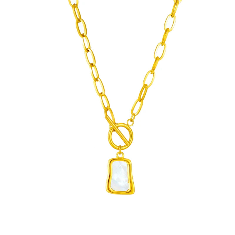 DIEYURO 316L acier inoxydable géométrique trapézoïdal perle huître pendentif collier pour les femmes nouveau OT boucle chaînes bijoux cadeaux