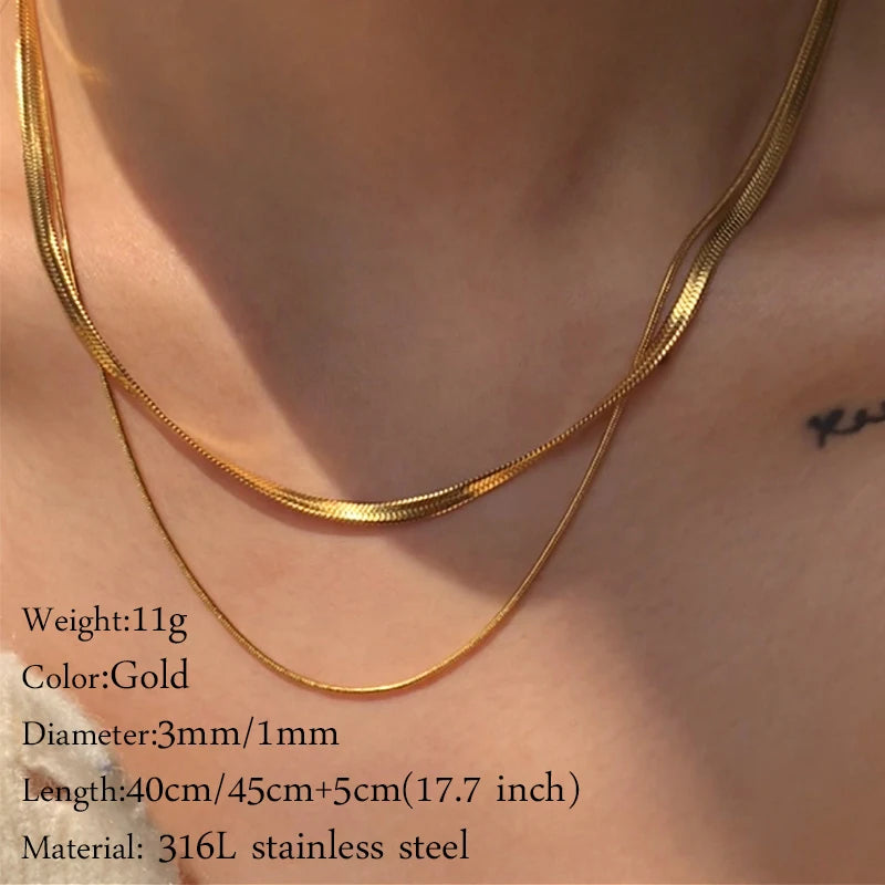 Nouveau 2025 acier inoxydable Double couche empilable chaîne collier femmes femme tour de cou bijoux collier pour les femmes