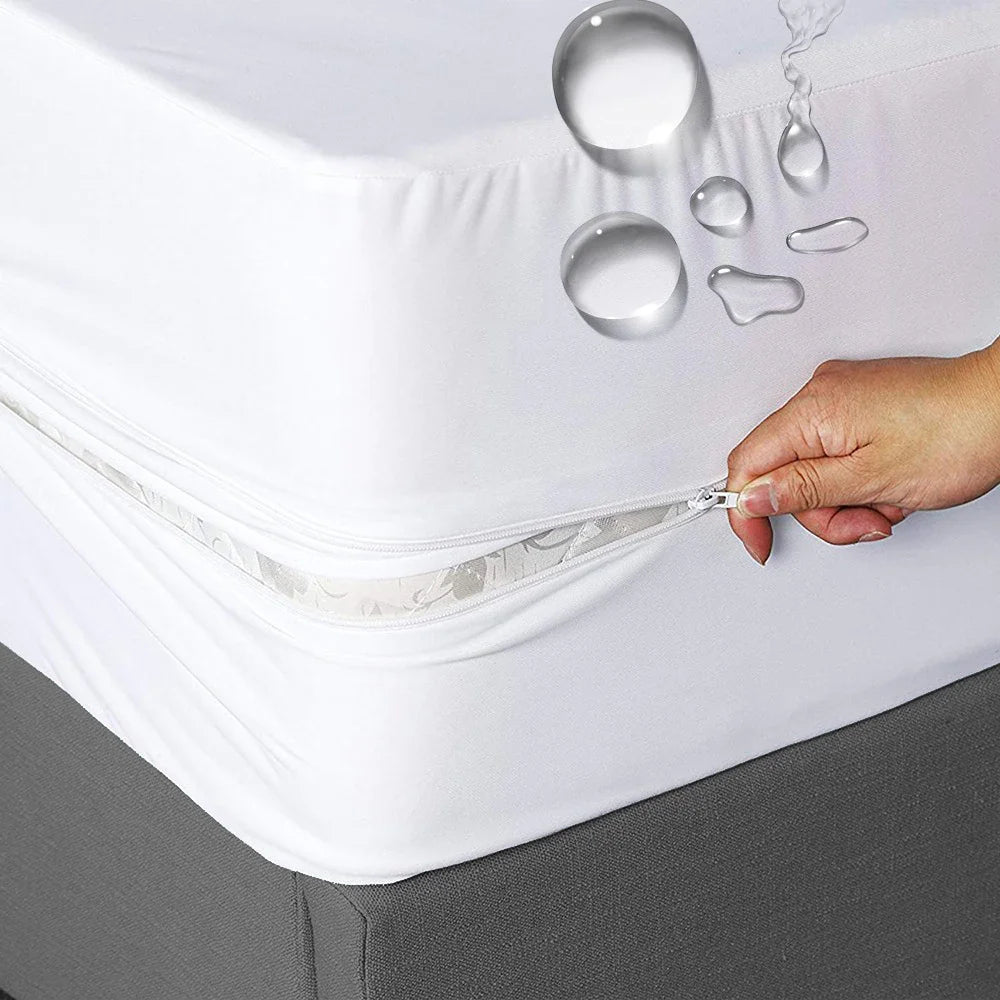 Juste de matelas imperméable entièrement fermée à 6 côtés avec fermeture éclair, drap-housse anti-poussière pour lit double, jumeau, complet, reine, roi