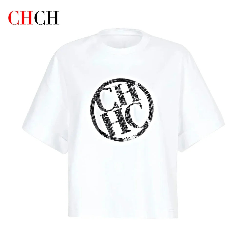 T-shirt pour femme, mode, luxe, coton, col rond, classique, basique, manches courtes