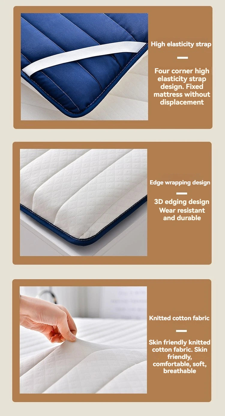 Coussin de matelas en latex, literie épaisse pour usage domestique, semelle pour usage simple ou double, coussin de matelas pliable en coton à mémoire de forme