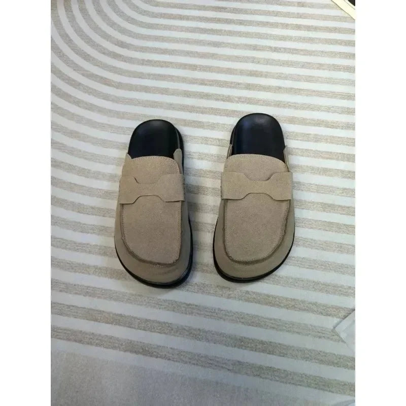 Sandales classiques en daim pour femmes, chaussures d'extérieur antidérapantes et tendance, avec soutien de la voûte plantaire