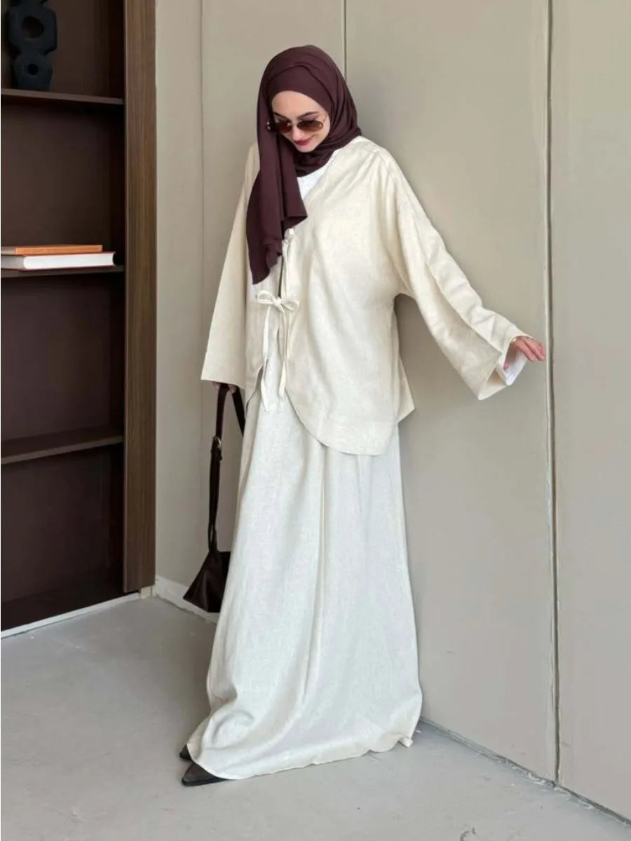 Ensemble deux pièces musulman pour femmes, chemise à lacets, jupe, costumes Ramadan marocain, dubaï, jupes longues, tenues islamiques, Jalabiya Musulman