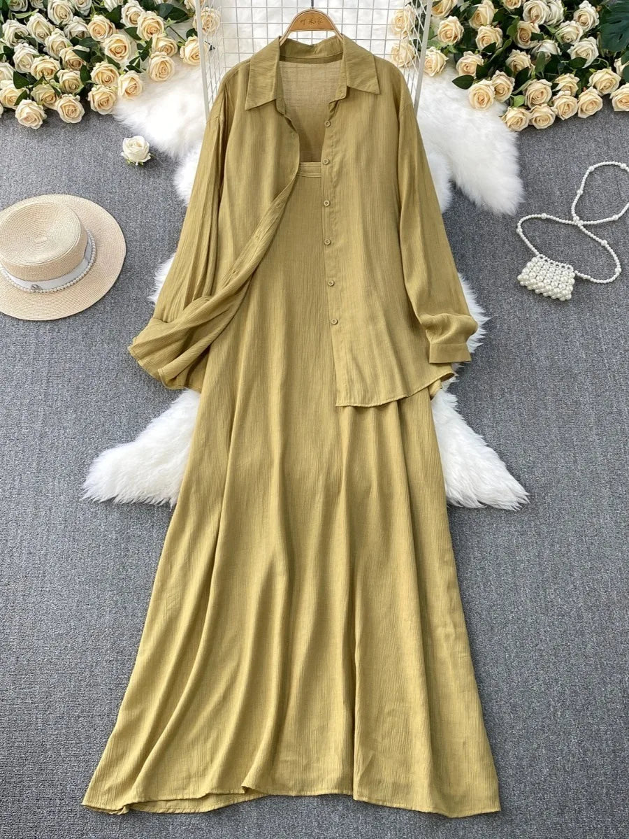 Robe chemise pour femmes musulmanes, ensemble deux pièces, costumes modestes solides, Ensemble musulman du Ramadan, Maroc, dubaï, Abayas, tenues islamiques Jalabiya