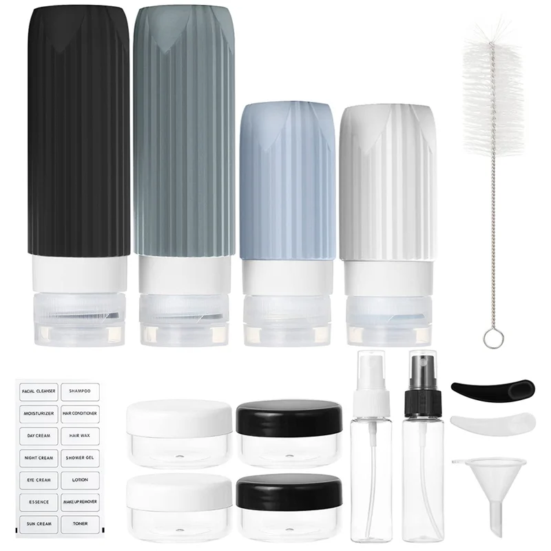 VELIF-Kit de conteneurs en Silicone pour bouteilles de voyage pour articles de toilette, essentiels d'avion, accessoires rechargeables anti-fuite, trousse de toilette