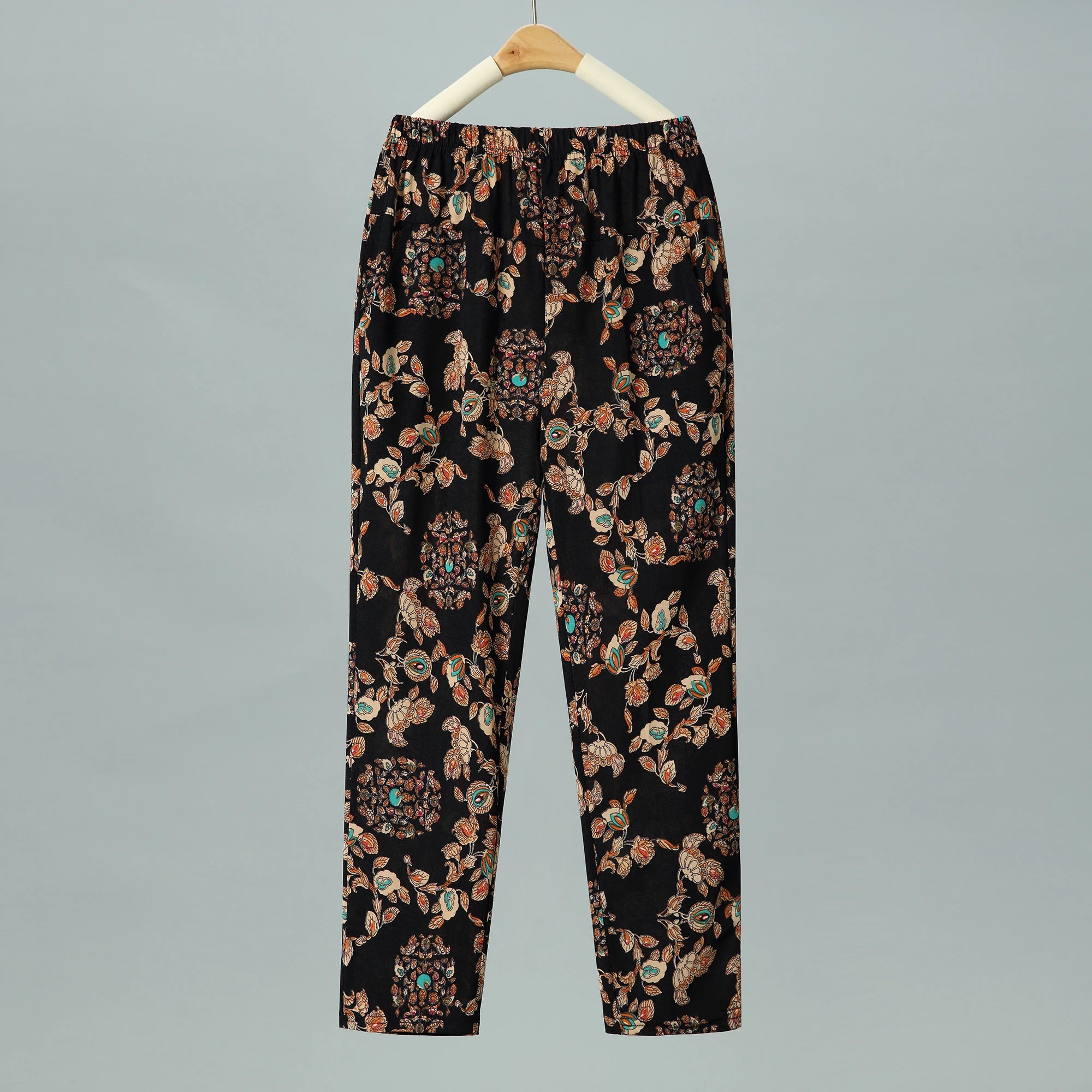 Pantalon d'été fin en soie glacée, coupe droite ample, taille haute, motif floral, pour maman et grand-mère, confortable et décontracté