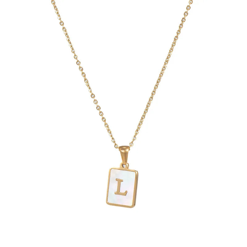 E.B.belle – collier minimaliste en nacre pour femmes, en acier inoxydable, sans ternissement, avec lettres plaquées or