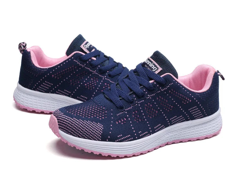 Baskets plates en maille pour femmes, chaussures vulcanisées, blanches, décontractées, respirantes, pour la marche et la Gym, 2021