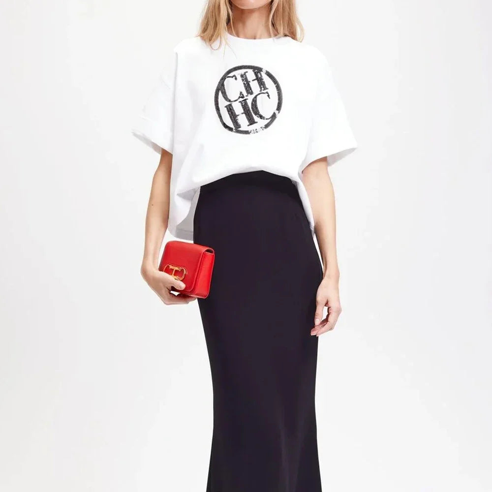 T-shirt pour femme, mode, luxe, coton, col rond, classique, basique, manches courtes