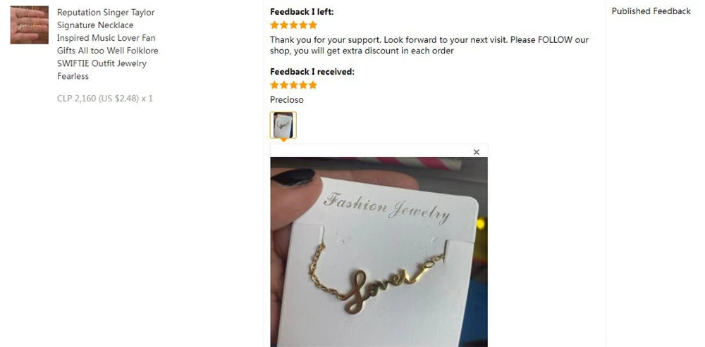 Nouveau 1989 TS version collier réputation chanteur Signature sans peur parler maintenant colliers pour amateur de musique TS inspiré Fan cadeau