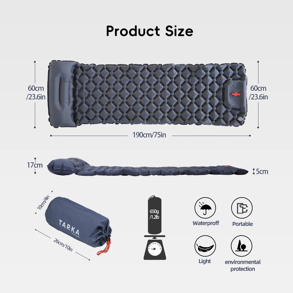 TARKA – tapis de Camping gonflables, matelas pneumatique avec oreiller, coussin de couchage touristique en plein Air, matelas auto-gonflant pour randonnée et escalade